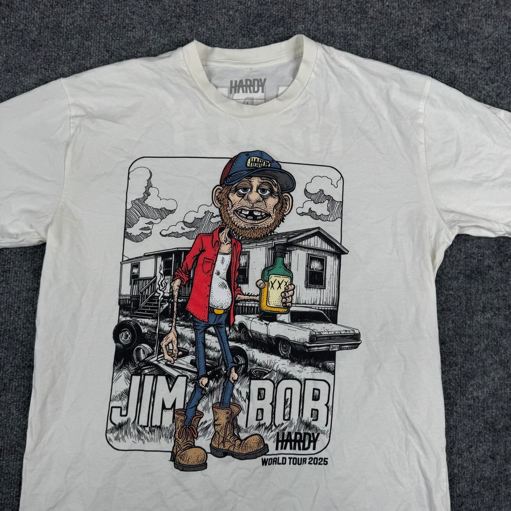 Hardy Shirt Mens Size L White Jim Bob World Tour 2025 Graphic Short Sleeve